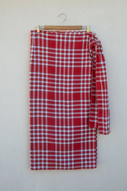 RED CHECK KNOTTED SKIRT