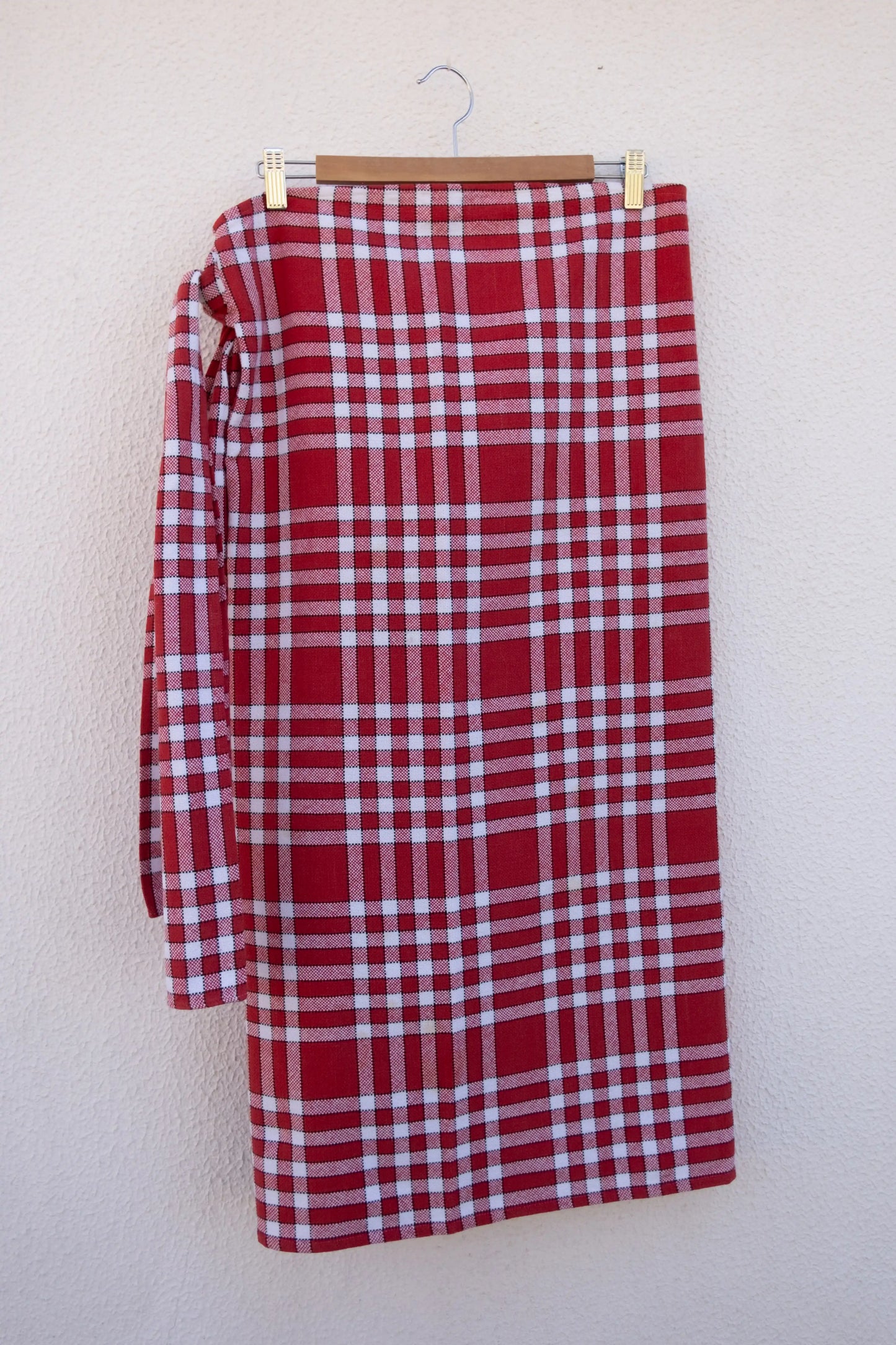 RED CHECK KNOTTED SKIRT