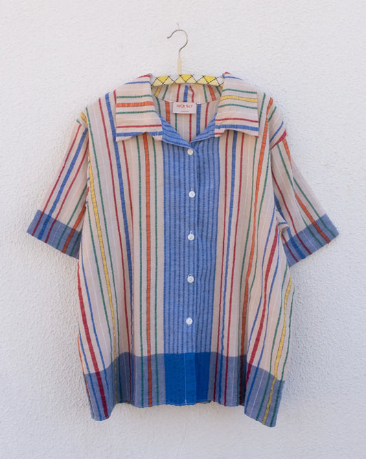 CAMICIA A MANICHE CORTE A RIGHE MULTICOLORI